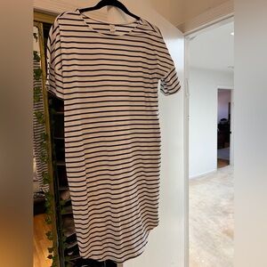 White and Navy striped Short sleeve dress